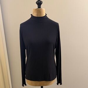 Cynthia Rowley Black Long Sleeve mock neck Ribbed Top